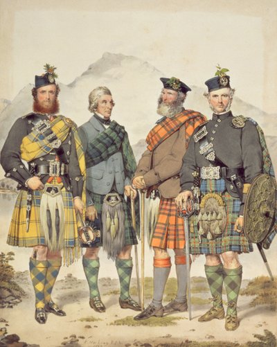 Cuatro caballeros con traje de las Tierras Altas, 1869 de Kenneth Macleay